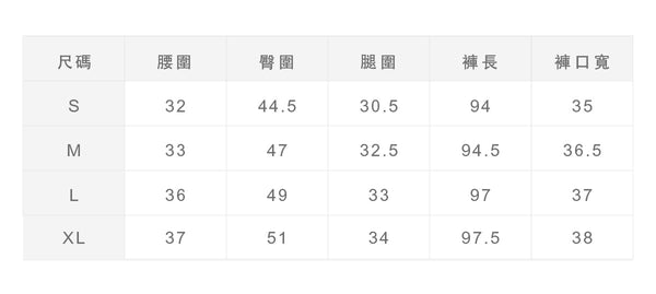 尺寸對照表